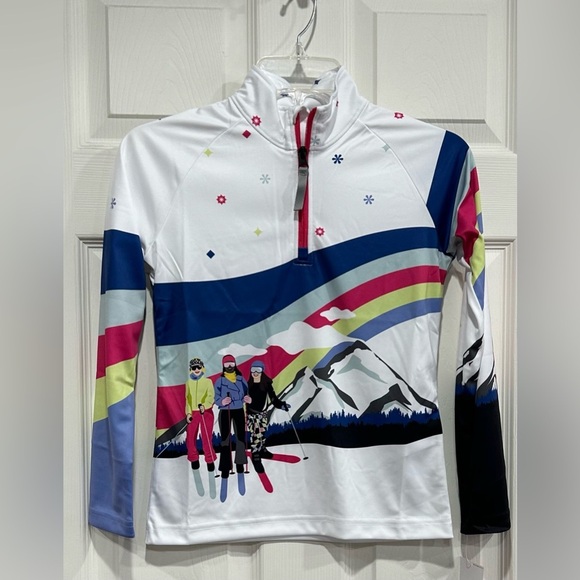 Spyder Girls M Medium Surface Half Zip Zip T-Neck White Blue NWT - Picture 1 of 11